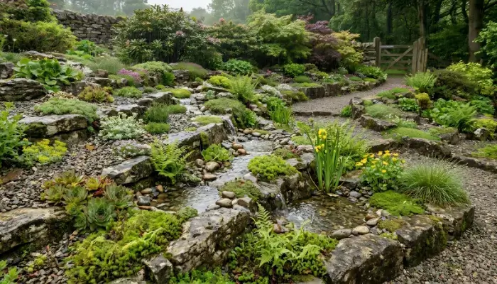 Eco-friendly rainwater rock garden