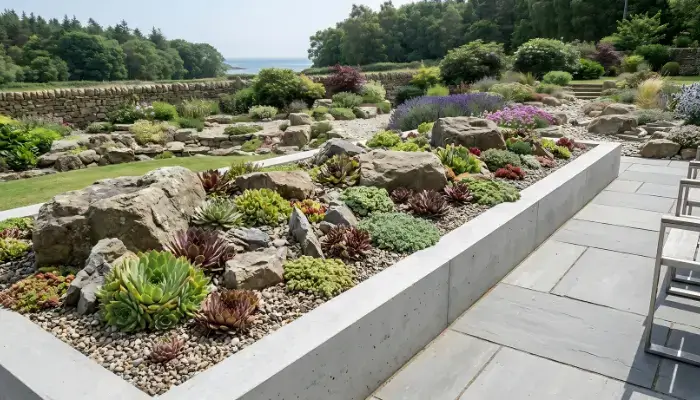 Modern rock garden with hardy succulents